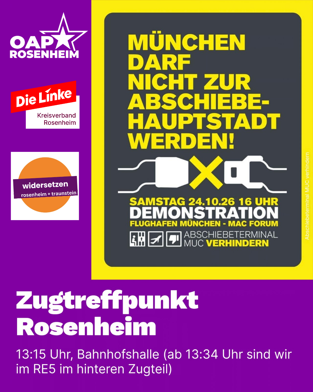 Abschiebeterminal München verhindern: Zugtreffpunkt zur Demo